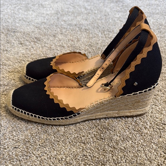 Kate Spade Black and Tan Espadrille Flats with Ankle Straps - Picture 2 of 5